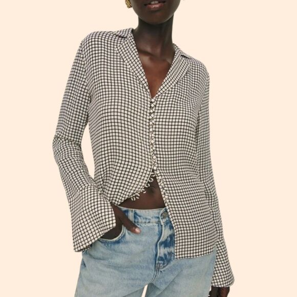Reformation Checkered Button Up Top - Picture 1 of 7